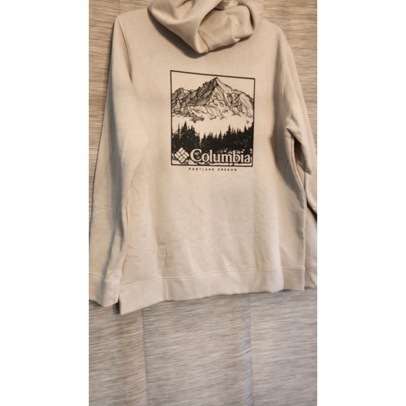 Columbia Portland Oregon Beige Hoodie Sweatshirt Size L with back graphic - Picture 2 of 2